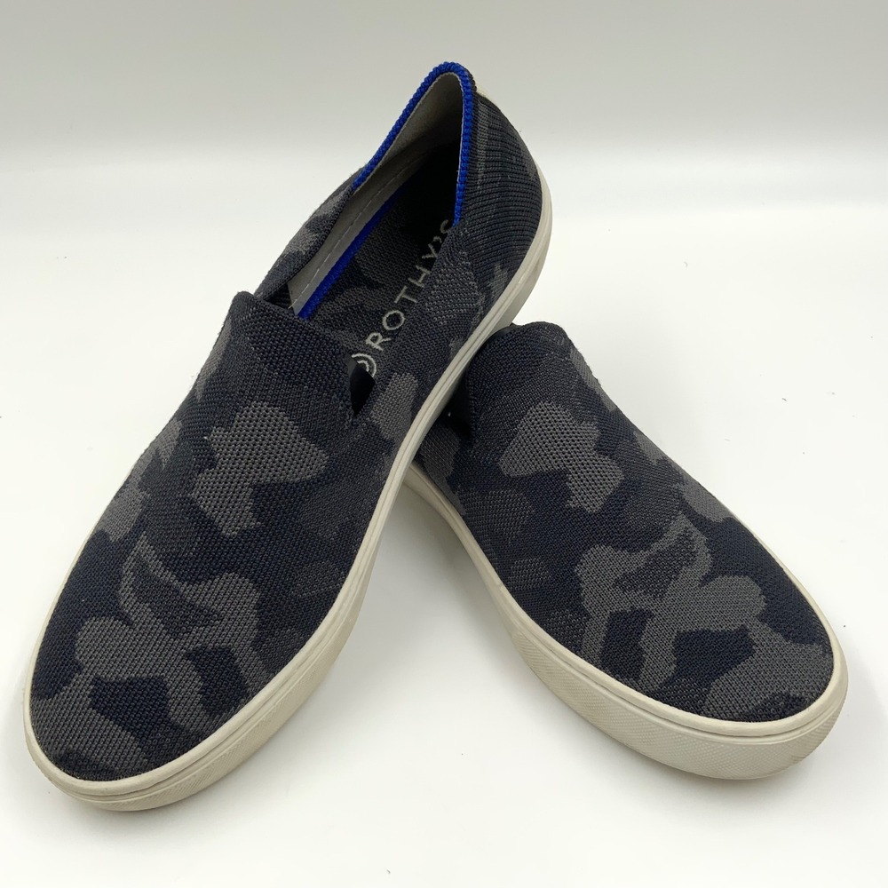 Rothys The Sneaker Womens 8.5 Grey Camo Slip On Washable Knit Shoes